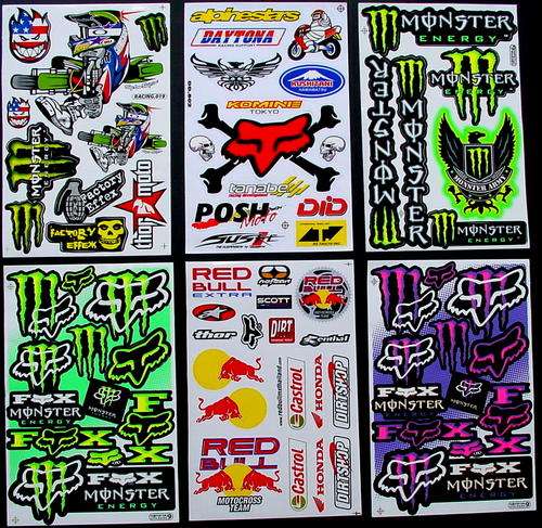 6 SHEETS STICKERS SCOOTER MONSTER ENERGY MX ROCKSTAR BMX RALLY ATV MOTOCROSS BK