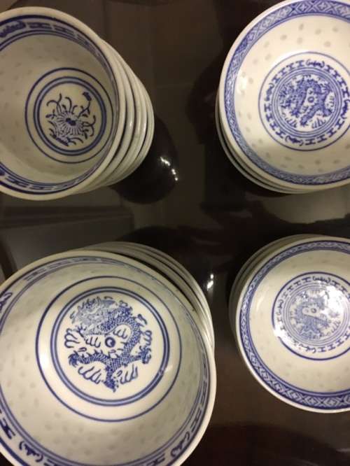 Chinese Dragon Rice Grain Pattern Porcelain Tableware circa 1980's