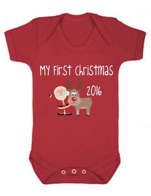 My First Christmas 2016 Red baby grow