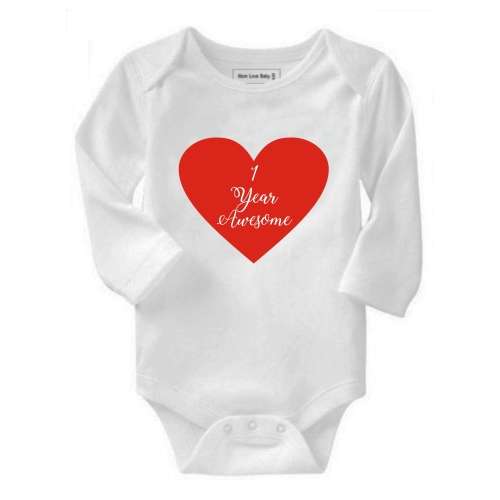 1 Year Awesome milestone heart long sleeve baby grow