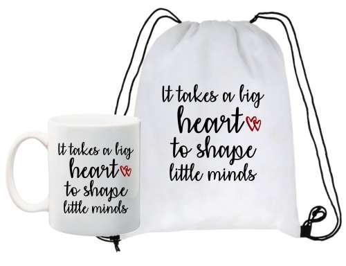 Ittakes a bigheart to shape little minds teacher gift mug and bag set