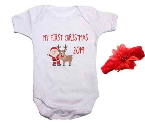 My First Christmas Reindeer 2019 baby grow & headband combo