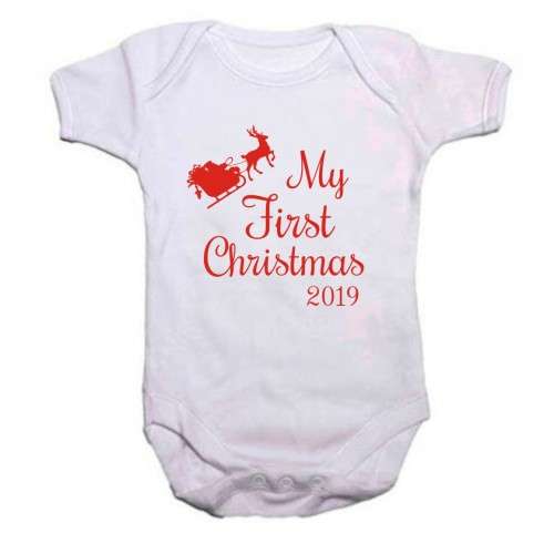 My First Christmas Reindeer sleigh 2019 baby grow