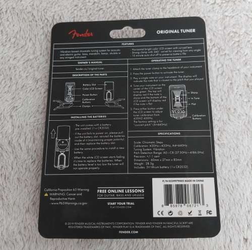 Fender Original Guitar Clip on Tuner - Surf Green