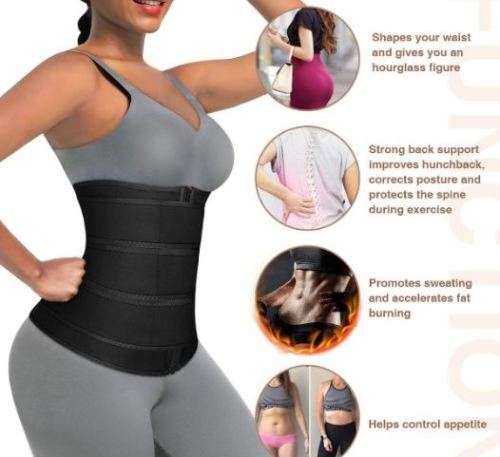 Waist Trainer Sauna Effect Corset Belt For Tummy Control Weight loss - Black - XL