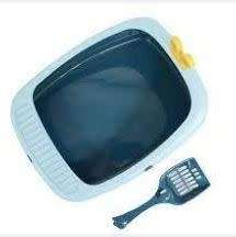 Semi-Enclosed Litter Box with Lid And Scoop - Blue