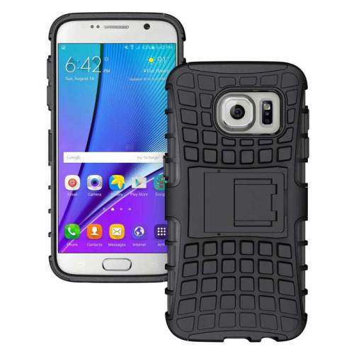 Armour Style Protective TPU Back Case w/ Stand for Samsung Galaxy S7 Edge - Black