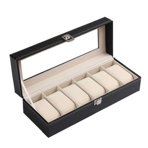 High-End 6-Slot PU Leather Watch Display Box Storage Box