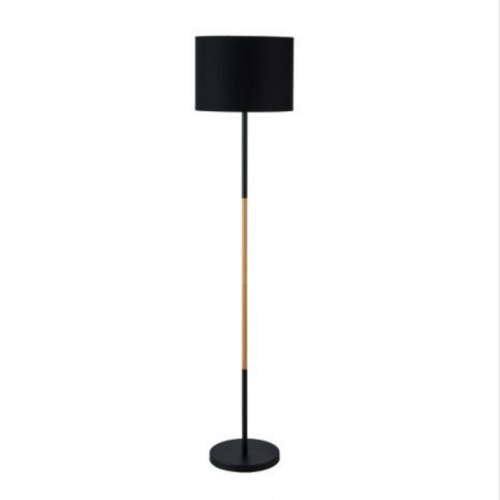 FLOOR LAMP-WHITE OR BLACK+WOOD-WHITE FABRIC SHADE 150CM H