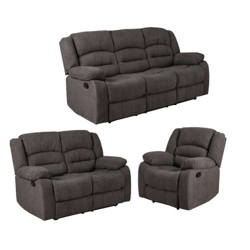 UZI FABRIC 3 PC RECLINER COUCH SET  GREY