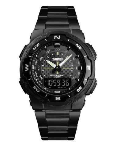 SKMEI 1370 Stainless Steel Waterproof Chrono Dual Digital Watch Business Style Men Wrist Watch