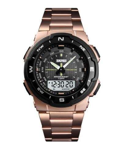 SKMEI 1370 Stainless Steel Waterproof Chrono Dual Digital Watch Business Style Men Wrist Watch