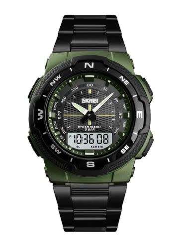 SKMEI 1370 Stainless Steel Waterproof Chrono Dual Digital Watch Business Style Men Wrist Watch