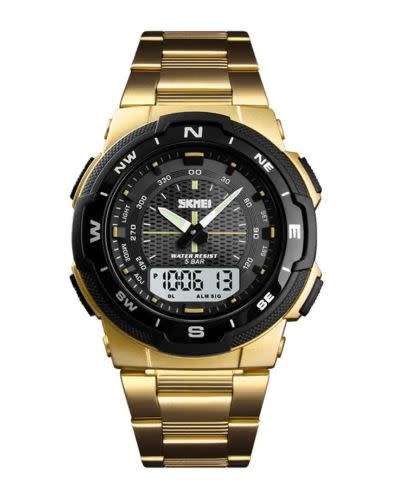 SKMEI 1370 Stainless Steel Waterproof Chrono Dual Digital Watch Business Style Men Wrist Watch