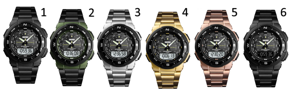 SKMEI 1370 Stainless Steel Waterproof Chrono Dual Digital Watch Business Style Men Wrist Watch