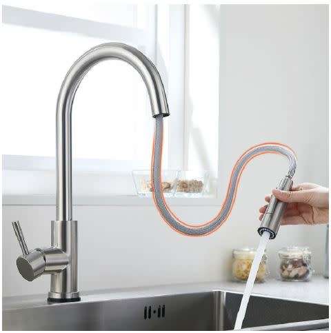 Brushed Nickel Stainless Steel Kitchen Sink Faucets Mixer 360 ° Rotation Smart Touch Sensor Pull Out