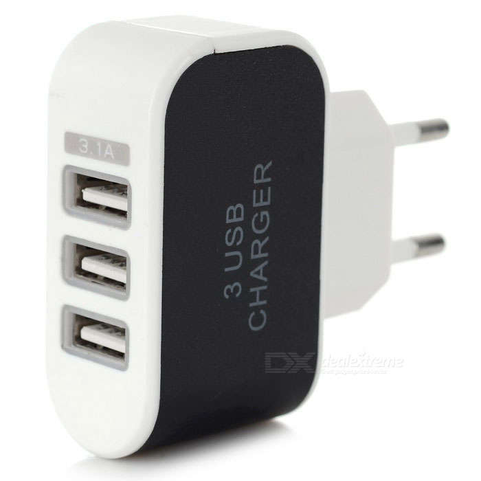 3-USB Charger + Micro USB Charging Cable - Black