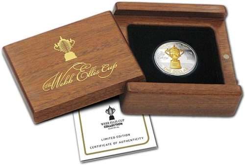 Rugby World Cup Webb Ellis coin - presented with both style and elegance!