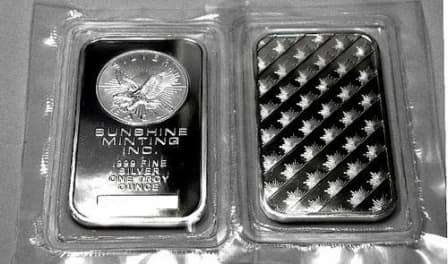 1oz Sunshine Mint Bars, 99.9% Pure Silver