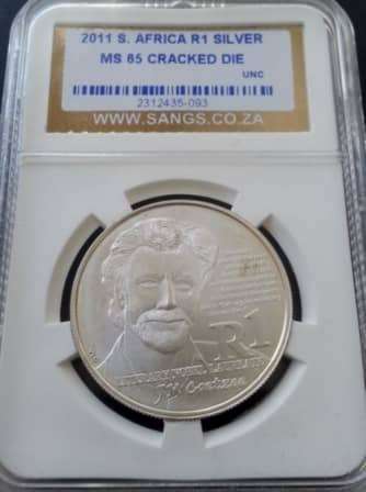 #ERROR COIN# 2011 GRADED JM COETZEE PROTEA UNC GRADED MS 65 #CRACKED DIE#