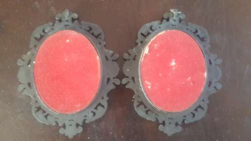 2 x VINTAGE MOD DEP ITALY MINIATURE FLOWER PAINTINGS IN STUNNING BRASS FRAMES