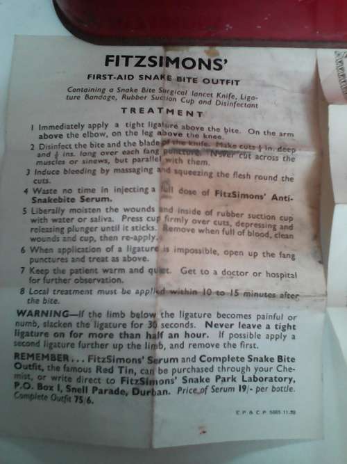 Rare !! 1959 Fitzsimons Complete Snake Bite Kit
