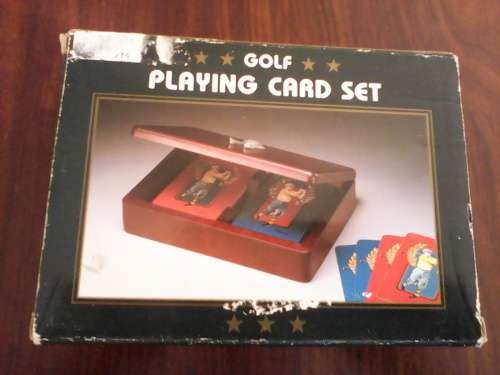 Retro Golf Playing Card Set In Wooden Box With Mahogany Finish