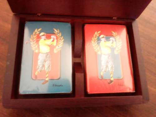 Retro Golf Playing Card Set In Wooden Box With Mahogany Finish