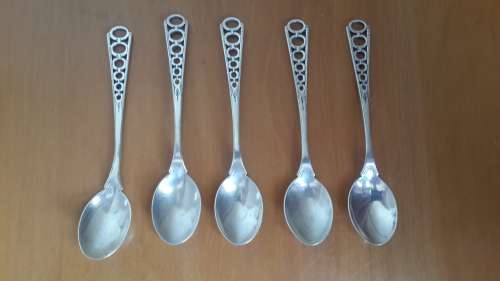 5 x Silver Teaspoons Circa 1914 By Edward Souter Barnsley Birmingham