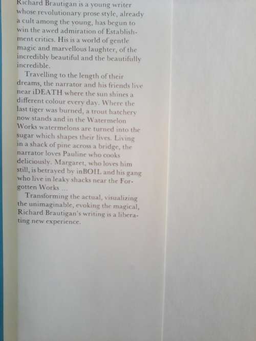 In Watermelon Sugar (1970 Hardcover) Richard Brautigan