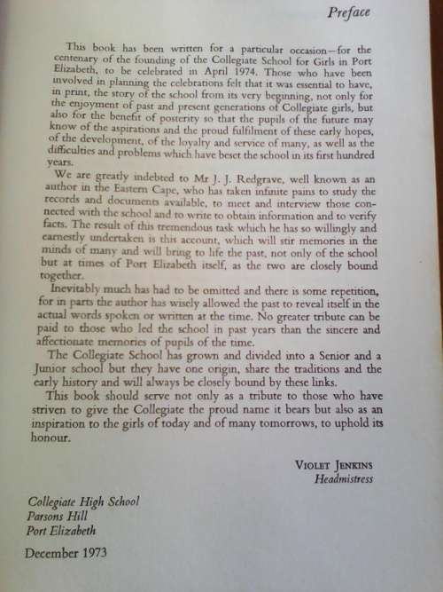 The Collegiate School For Girls 1874 - 1974 (Large Hardcover) J.J.Redgrave