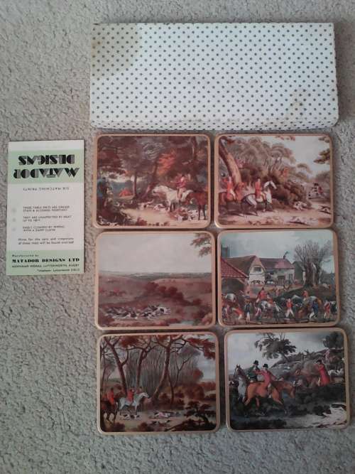 Set of 6 Vintage Hunting Coasters In Original Packaging