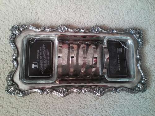 Silver Plated French Toast Tray With Two Glass Jam Holders
