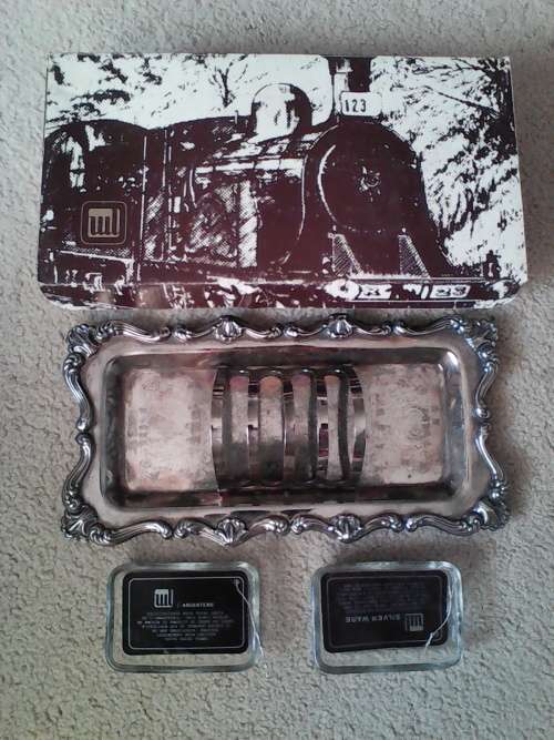 Silver Plated French Toast Tray With Two Glass Jam Holders