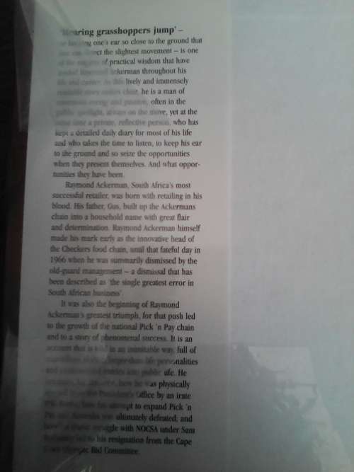 Hearing Grasshoppers Jump The Story of Raymond Ackerman (Hardcover) Denise Prichard