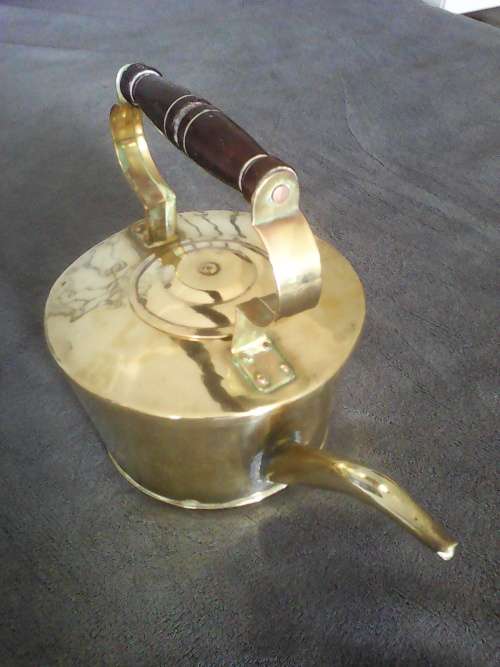 Early 20th Century Brass Kettle With Wooden Handle