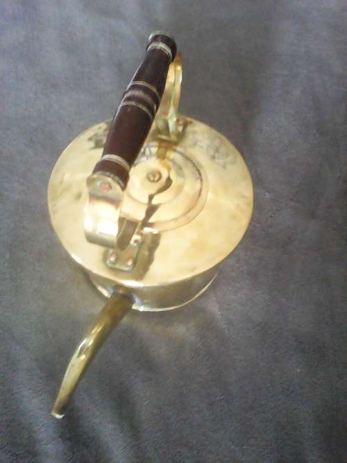 Early 20th Century Brass Kettle With Wooden Handle