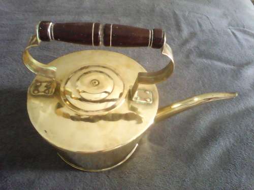 Early 20th Century Brass Kettle With Wooden Handle
