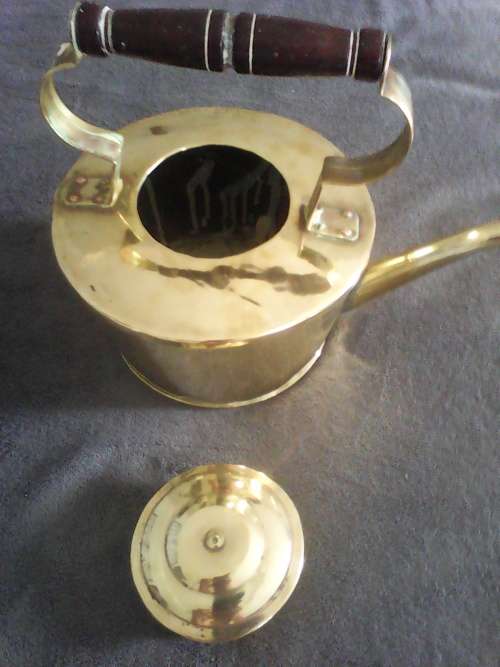 Early 20th Century Brass Kettle With Wooden Handle