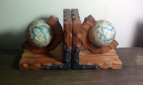 Vintage Solid Wooden Globe Book Ends