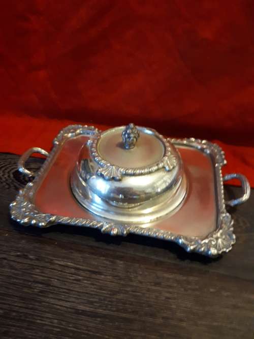 Circa 1940's Seranco Silverplated Butter / Jam Dish With Glass Inner