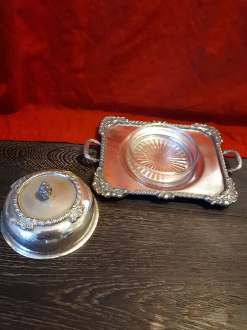 Circa 1940's Seranco Silverplated Butter / Jam Dish With Glass Inner
