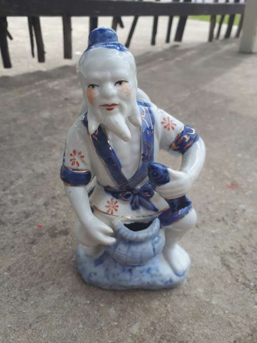 Vintage Chinese mudman - Old Man Sitting With Fish