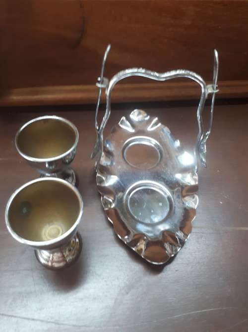 Vintage Plated Egg Coddler On Tray With Spoons