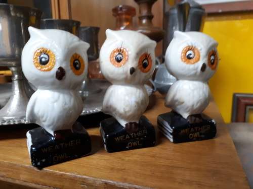 Set of Three Ceramic Glazed Weather Owls