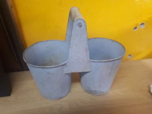 Vintage Twin Tin Buckets With Handle