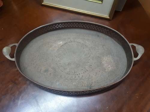 Victorian Oval Two Handle Brass Tray With Pierced Gallery