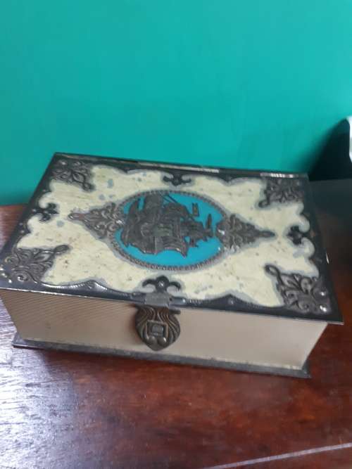 Vintage Book Shaped Tin With Man of War Theme