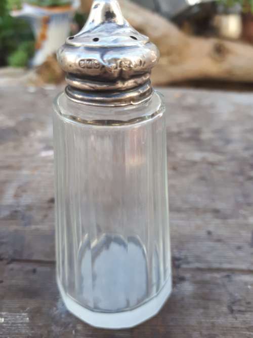 Hallmarked Silver Lid Langstone Silver Works circa 1946 Glass Salt Cellar
