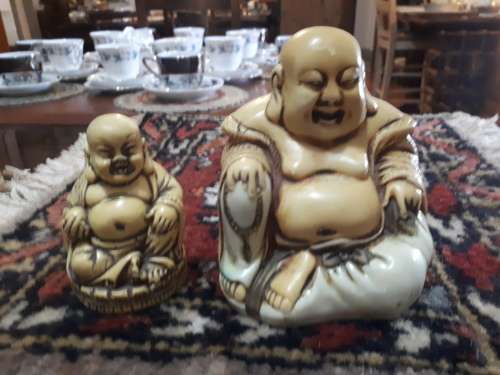 2 x Vintage Resin Glazed Buddahs